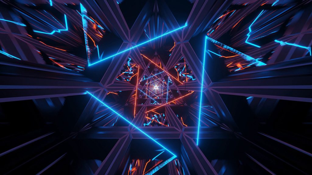 Home illustration cosmic background with orange neon laser lights